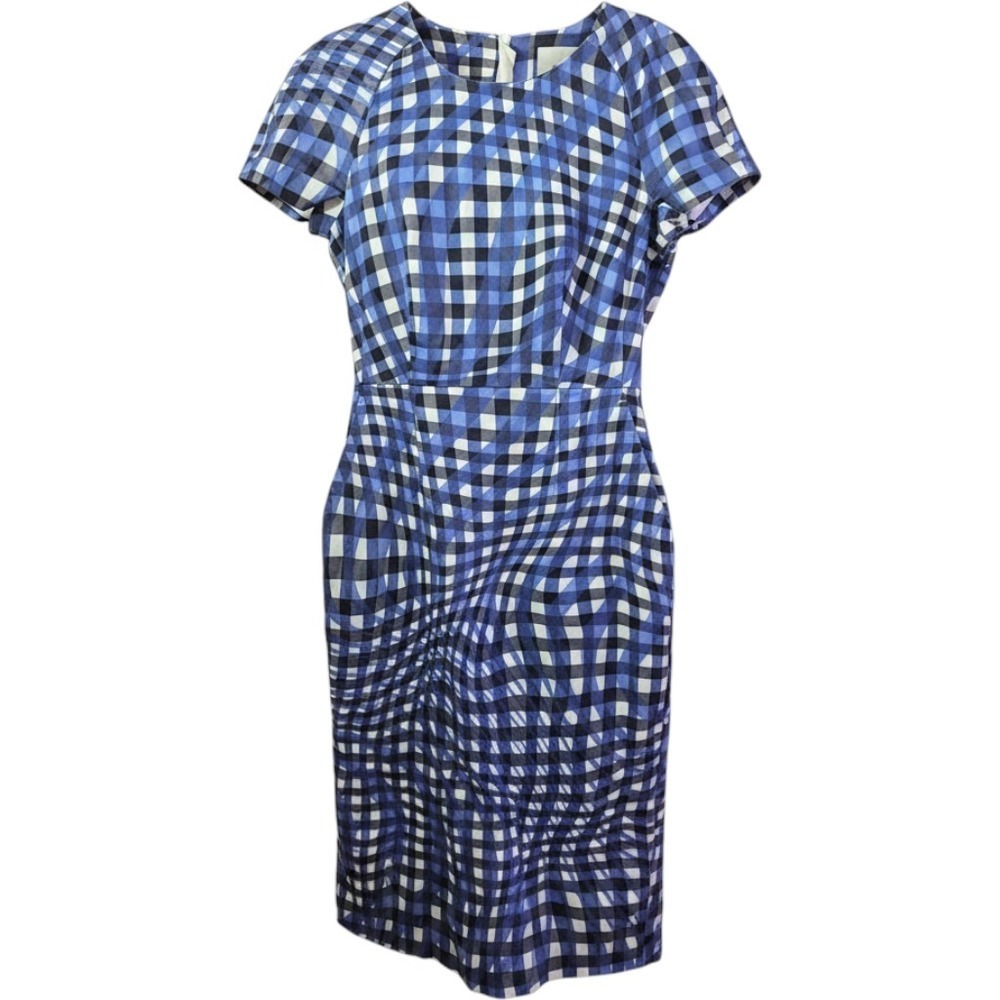 LK Bennett London Blue Purple Gingham Cotton Sheath Dress Sz 4